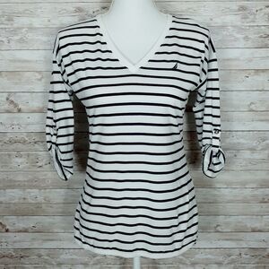 Nautica Striped Top Tee  S Black White 73